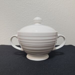 Mikasa Swirl Bone China White Ribbed Sugar Bowl With Lid